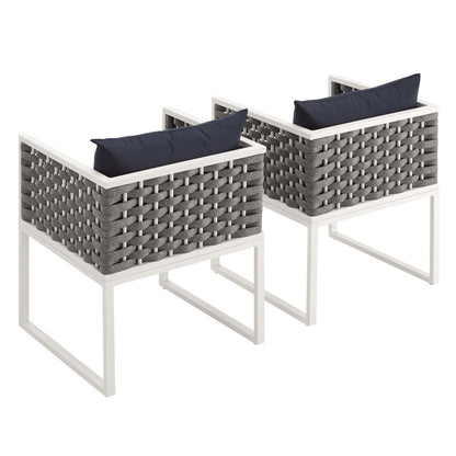 Stance Dining Armchair Outdoor Patio Aluminum Set of 2, Fabric Aluminium, White Navy 15693