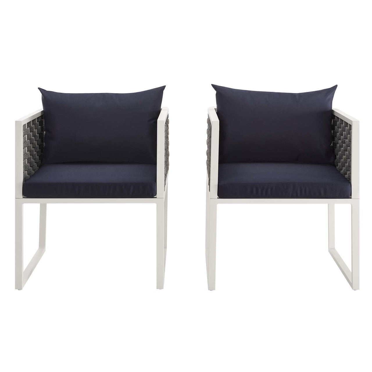 Stance Dining Armchair Outdoor Patio Aluminum Set of 2, Fabric Aluminium, White Navy 15693