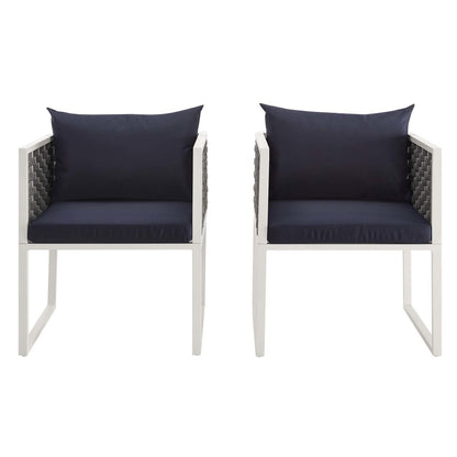 Stance Dining Armchair Outdoor Patio Aluminum Set of 2, Fabric Aluminium, White Navy 15693