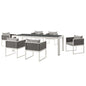 Stance 7 Piece Outdoor Patio Aluminum Dining Set, Fabric Aluminium, White Grey Gray 15694