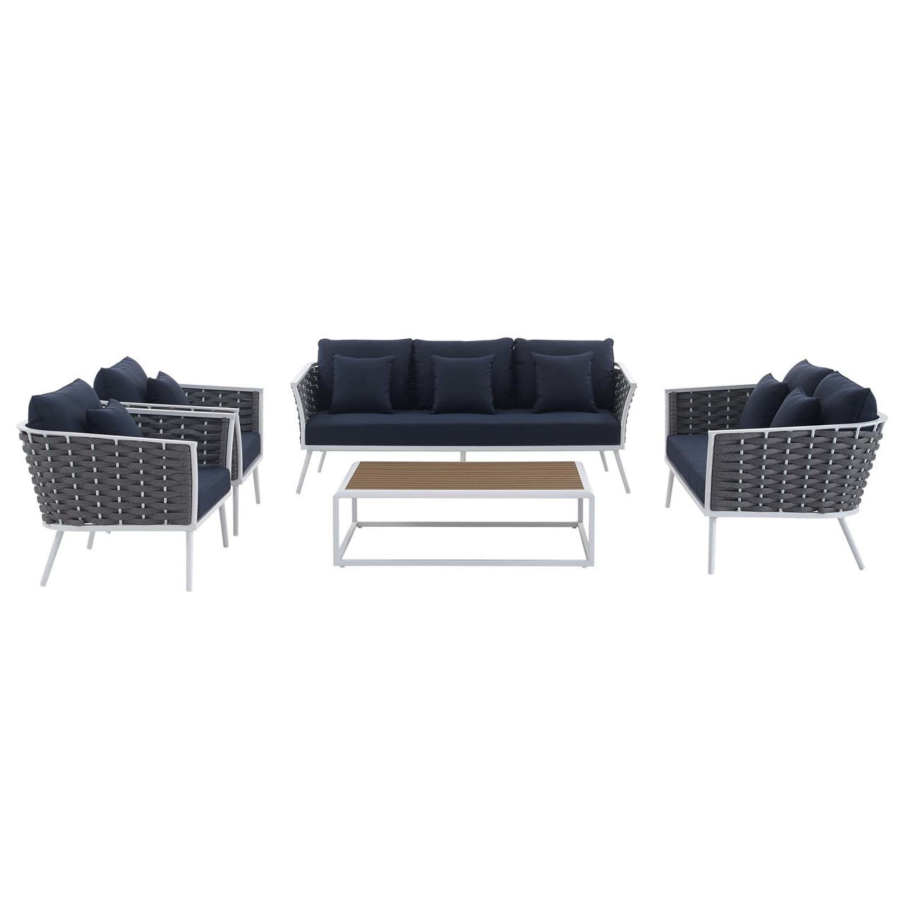Stance 5 Piece Outdoor Patio Aluminum Sectional Sofa Set, Fabric Aluminium, White Navy 15351