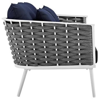 Stance 5 Piece Outdoor Patio Aluminum Sectional Sofa Set, Fabric Aluminium, White Navy 15351