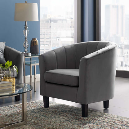 Prospect Channel Tufted Upholstered Velvet Armchair, Velvet Fabric, Grey Gray 15056