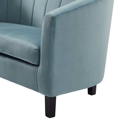 Prospect Channel Tufted Upholstered Velvet Armchair, Velvet Fabric, Light Blue 15057