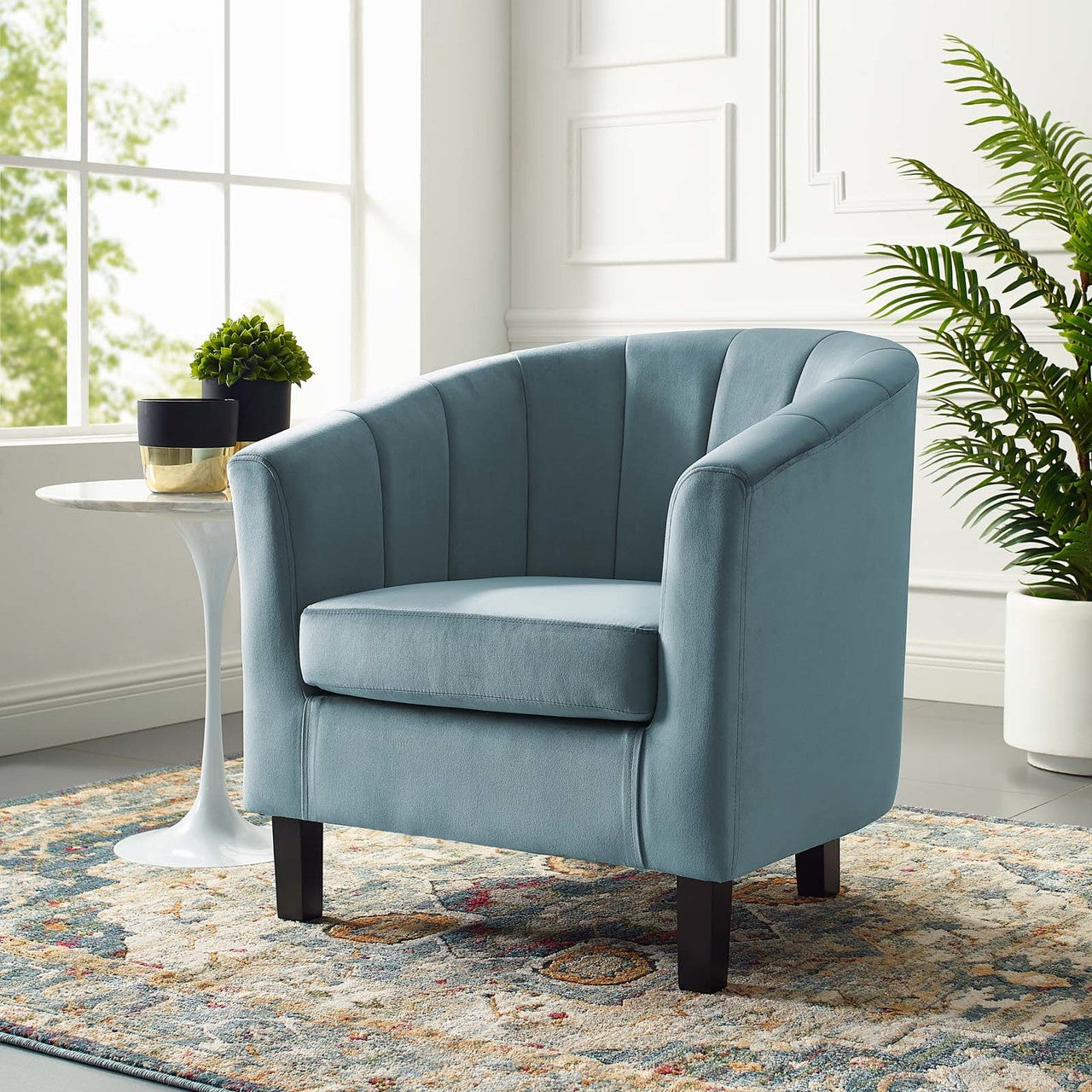 Prospect Channel Tufted Upholstered Velvet Armchair, Velvet Fabric, Light Blue 15057