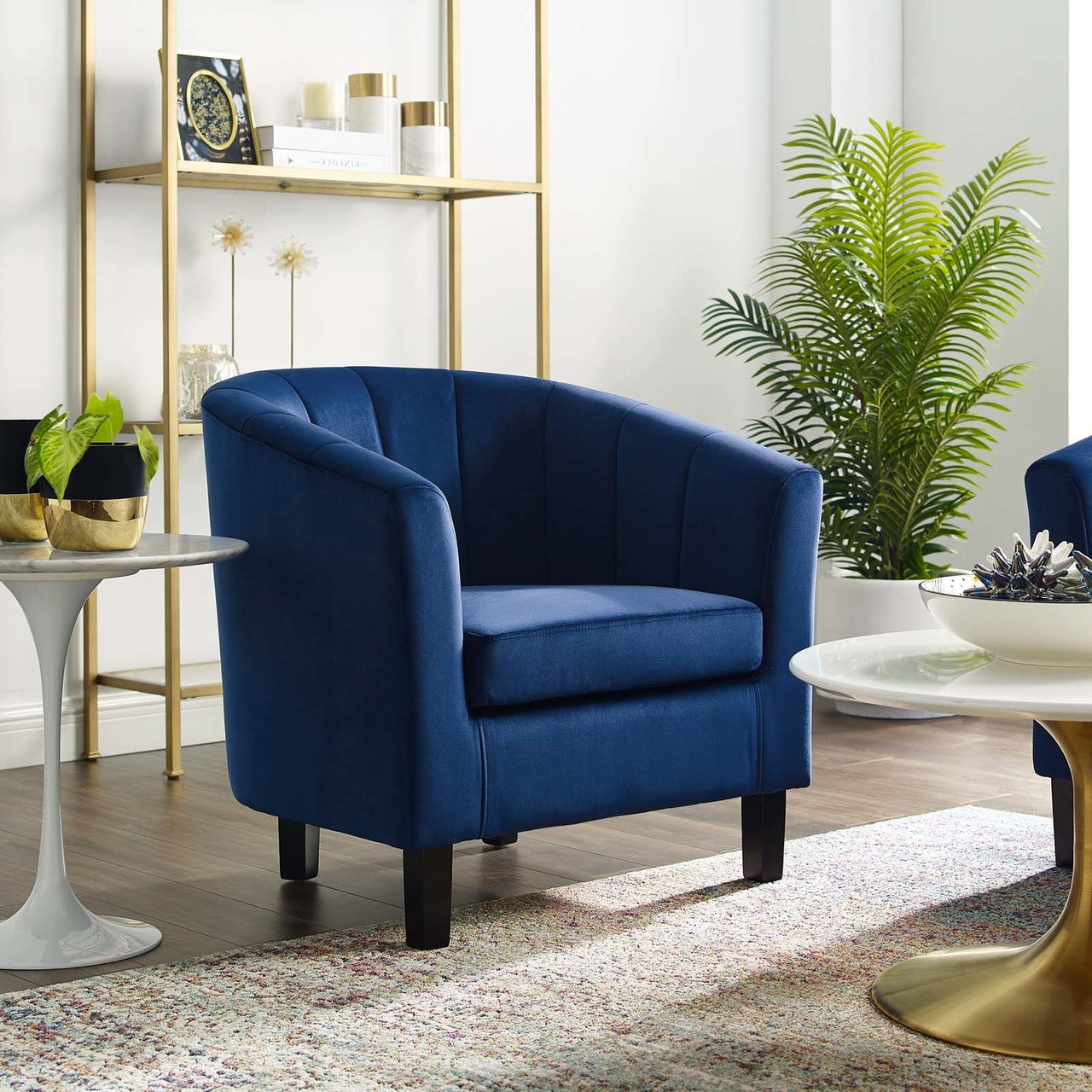 Prospect Channel Tufted Upholstered Velvet Armchair, Velvet Fabric, Navy Blue 15058