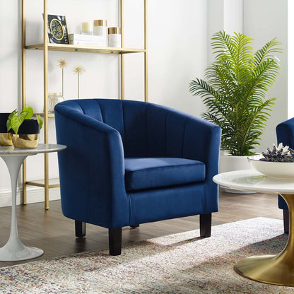 Prospect Channel Tufted Upholstered Velvet Armchair, Velvet Fabric, Navy Blue 15058