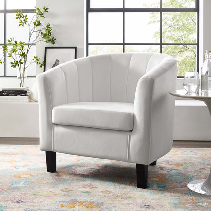 Prospect Channel Tufted Upholstered Velvet Armchair, Velvet Fabric, White 15353