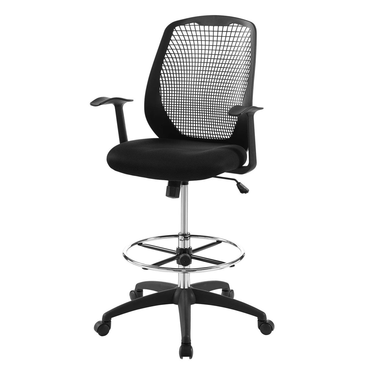 Intrepid Mesh Drafting Chair, Fabric, Black 15064