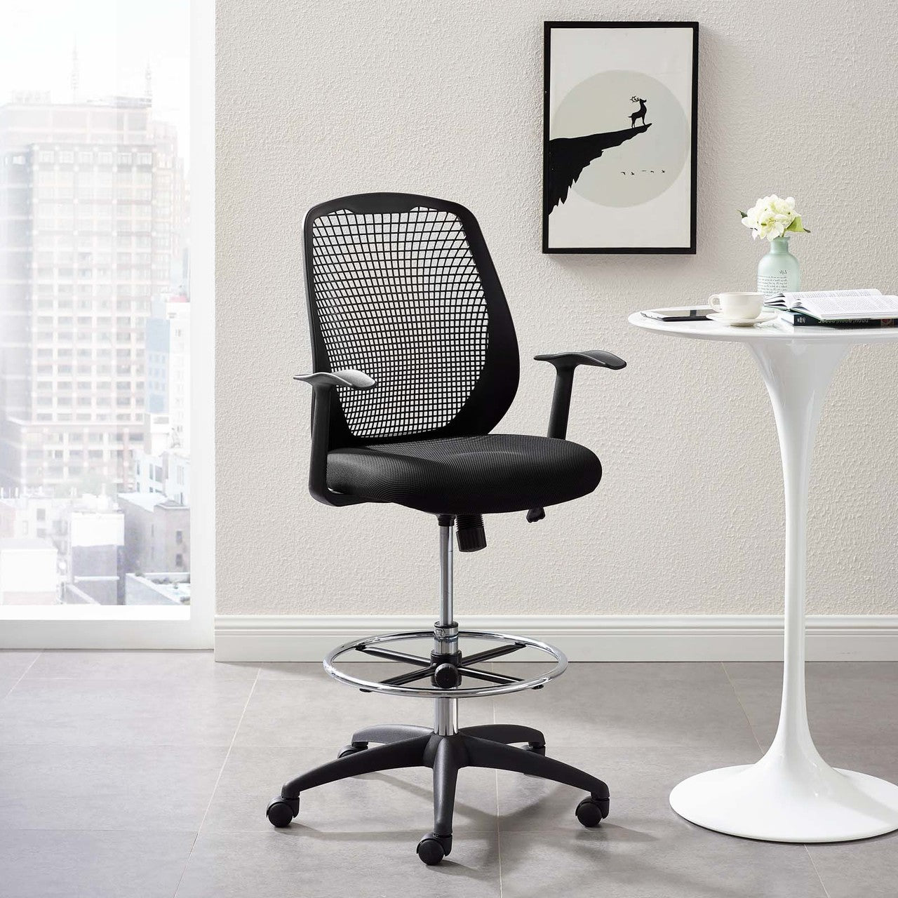 Intrepid Mesh Drafting Chair, Fabric, Black 15064