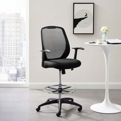 Intrepid Mesh Drafting Chair, Fabric, Black 15064