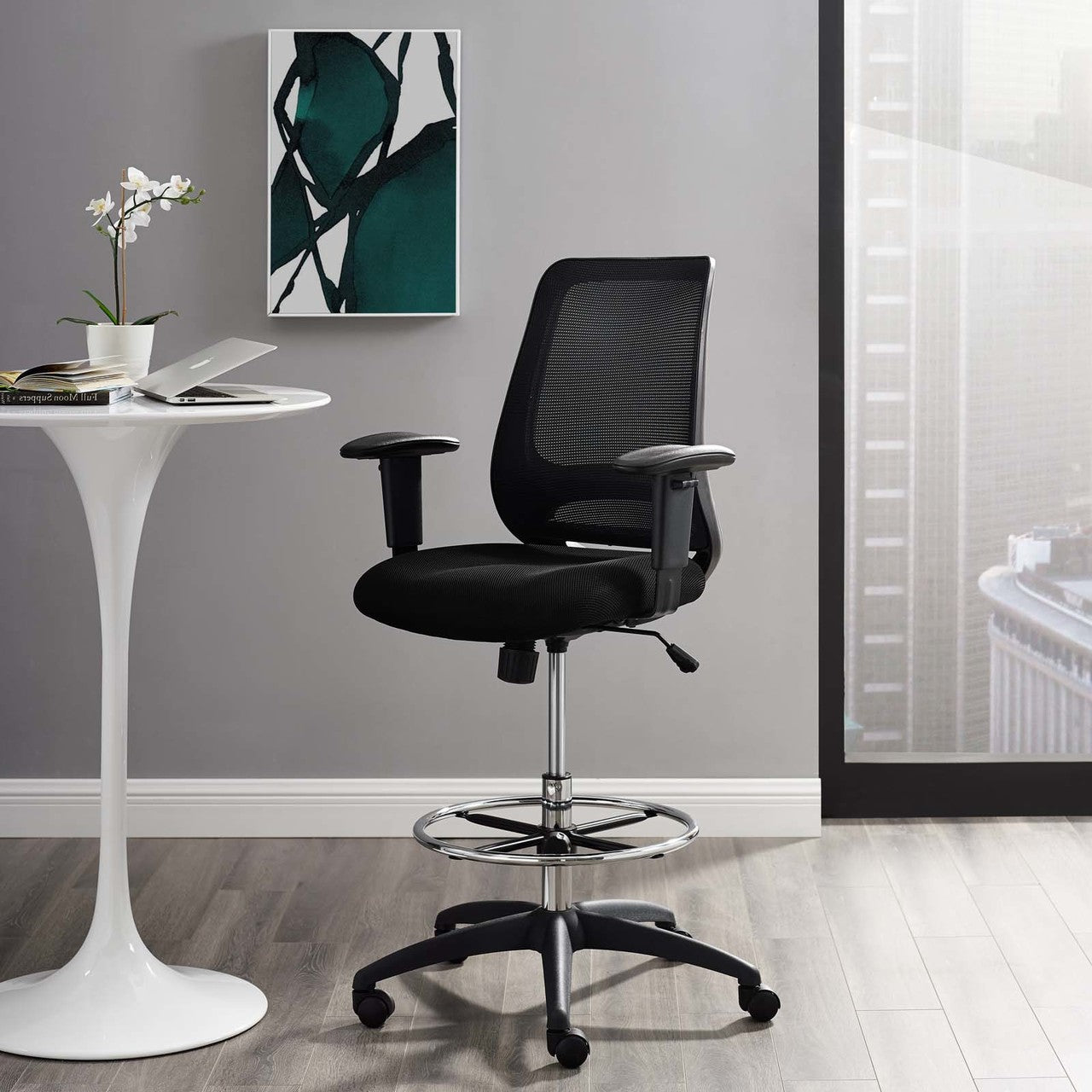 Forge Mesh Drafting Chair, Fabric, Black 15066