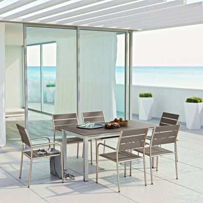 Shore 7 Piece Outdoor Patio Aluminum Outdoor Dining Set, Aluminum Metal Steel, Grey Gray 14246