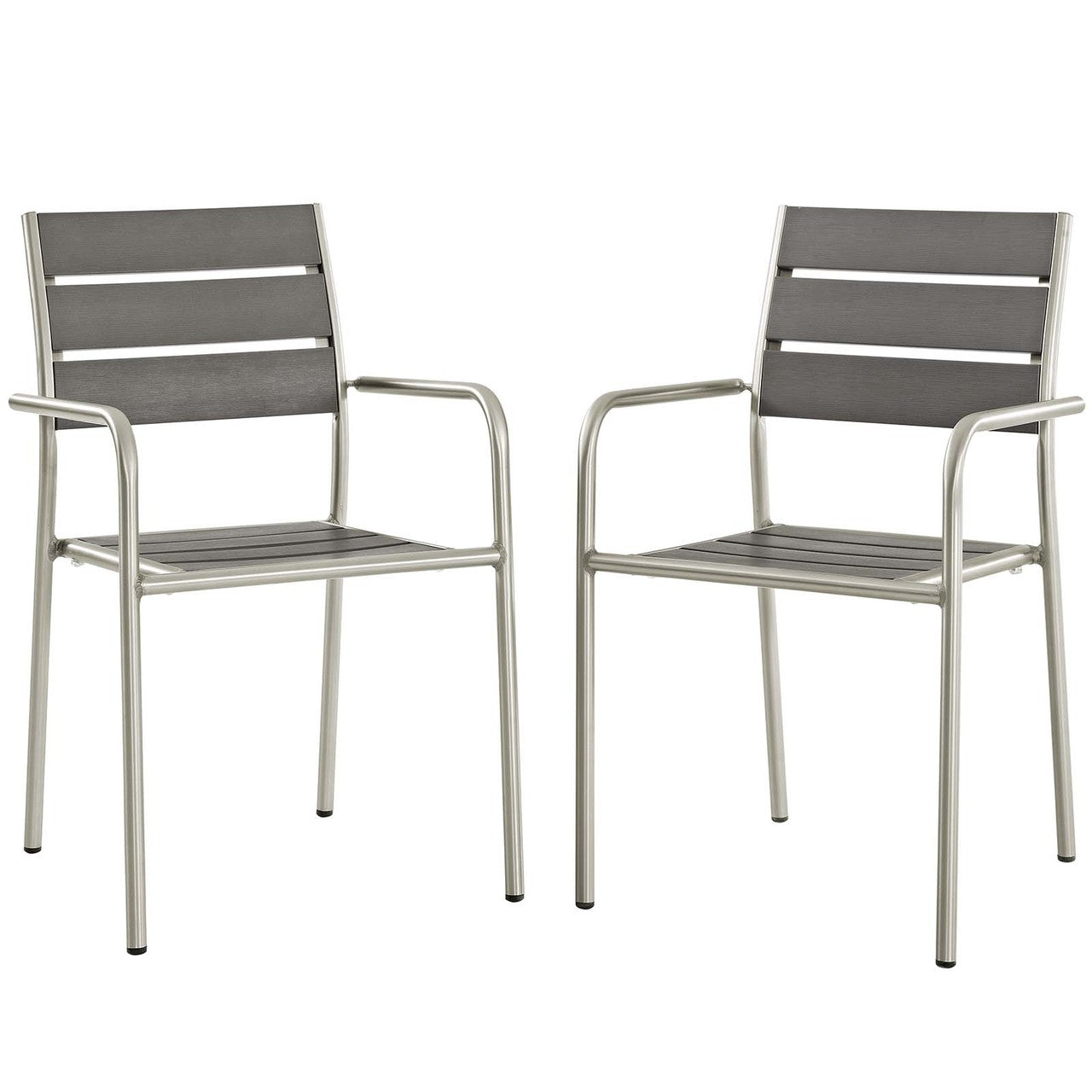 Shore Dining Chair Outdoor Patio Aluminum Set of 2, Aluminum Metal Steel, Grey Gray 14250