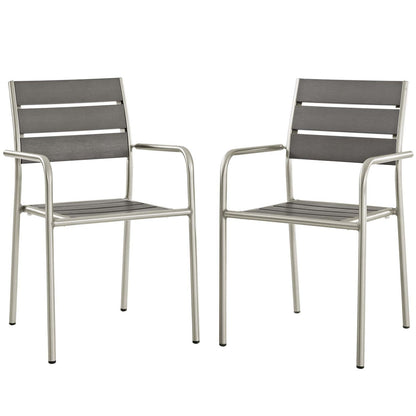 Shore Dining Chair Outdoor Patio Aluminum Set of 2, Aluminum Metal Steel, Grey Gray 14250