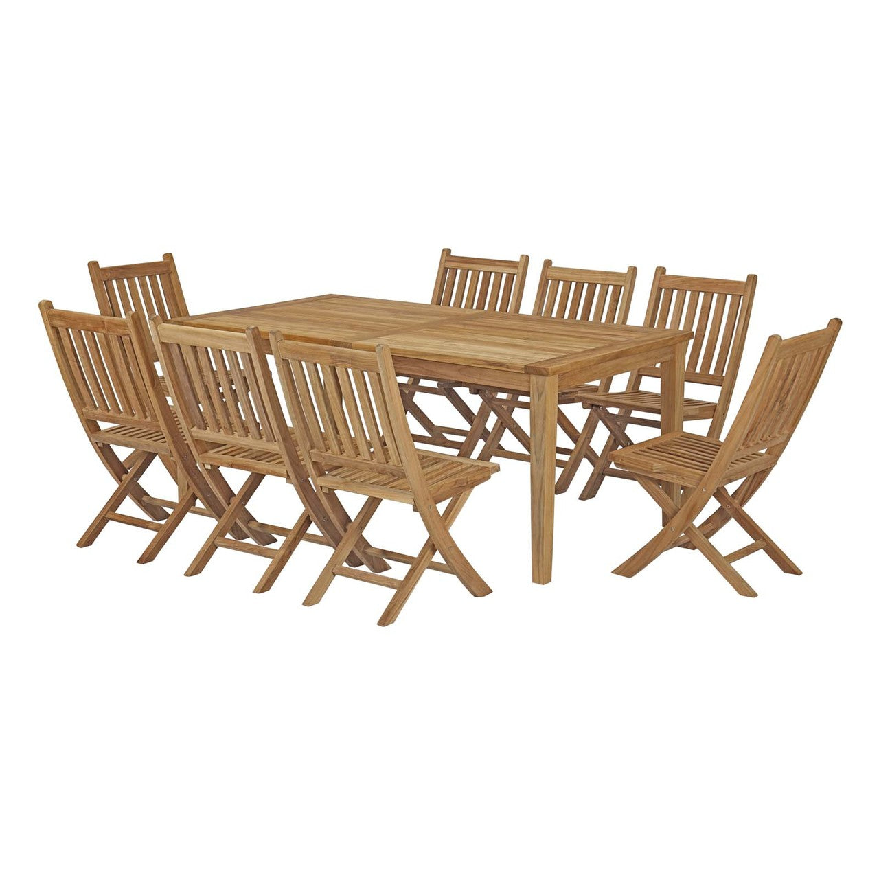 Marina 9 Piece Outdoor Patio Teak Outdoor Dining Set, Wood, Natural 14251