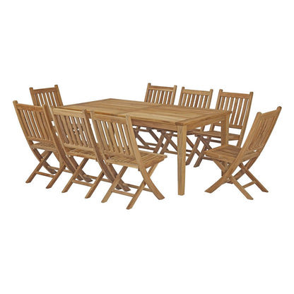 Marina 9 Piece Outdoor Patio Teak Outdoor Dining Set, Wood, Natural 14251