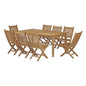 Marina 9 Piece Outdoor Patio Teak Outdoor Dining Set, Wood, Natural 14251