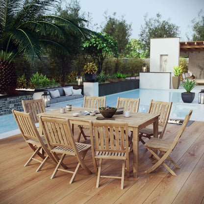 Marina 9 Piece Outdoor Patio Teak Outdoor Dining Set, Wood, Natural 14251