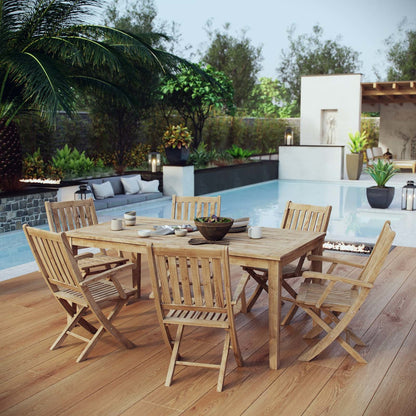Marina 7 Piece Outdoor Patio Teak Outdoor Dining Set, Wood, Natural 14253