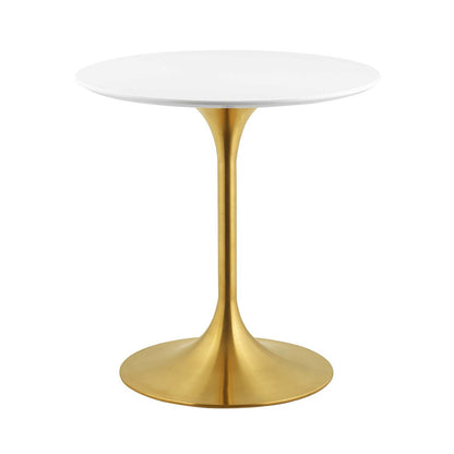 Lippa 28" Round Dining Table, Metal Steel Wood, Gold White 14255