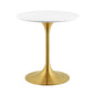 Lippa 28" Round Dining Table, Metal Steel Wood, Gold White 14255