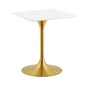 Lippa 24" Square Dining Table, Metal Steel Wood, Gold White 15067