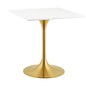 Lippa 28" Square Dining Table, Metal Steel Wood, Gold White 14256