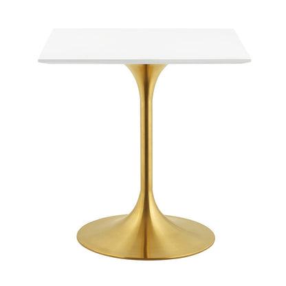 Lippa 28" Square Dining Table, Metal Steel Wood, Gold White 14256