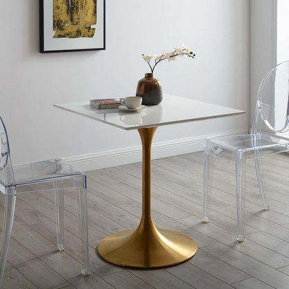 Lippa 28" Square Dining Table, Metal Steel Wood, Gold White 14256