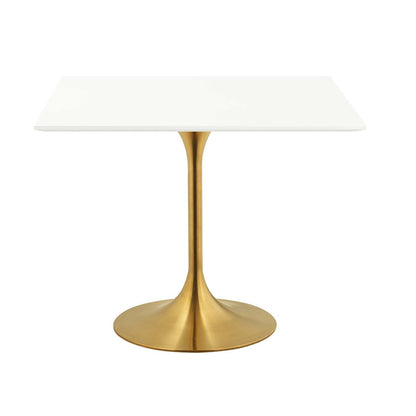 Lippa 36" Square Dining Table, Metal Steel Wood, Gold White 15068
