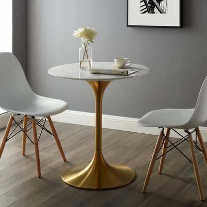 Lippa 28" Round Dining Table, Metal Steel Artificial Marble, Gold White 14257