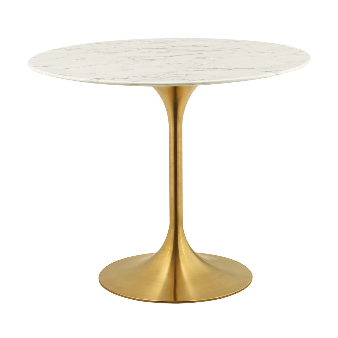 Lippa 36" Round Dining Table, Metal Steel Artificial Marble, Gold White 15069