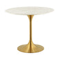 Lippa 36" Round Dining Table, Metal Steel Artificial Marble, Gold White 15069
