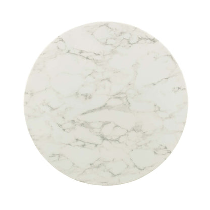 Lippa 36" Round Dining Table, Metal Steel Artificial Marble, Gold White 15069