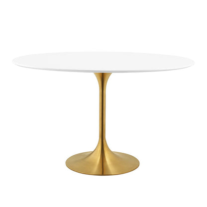 Lippa 48" Oval Dining Table, Metal Steel Wood, Gold White 15204
