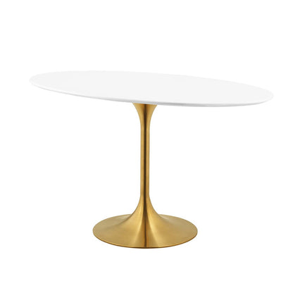 Lippa 48" Oval Dining Table, Metal Steel Wood, Gold White 15204