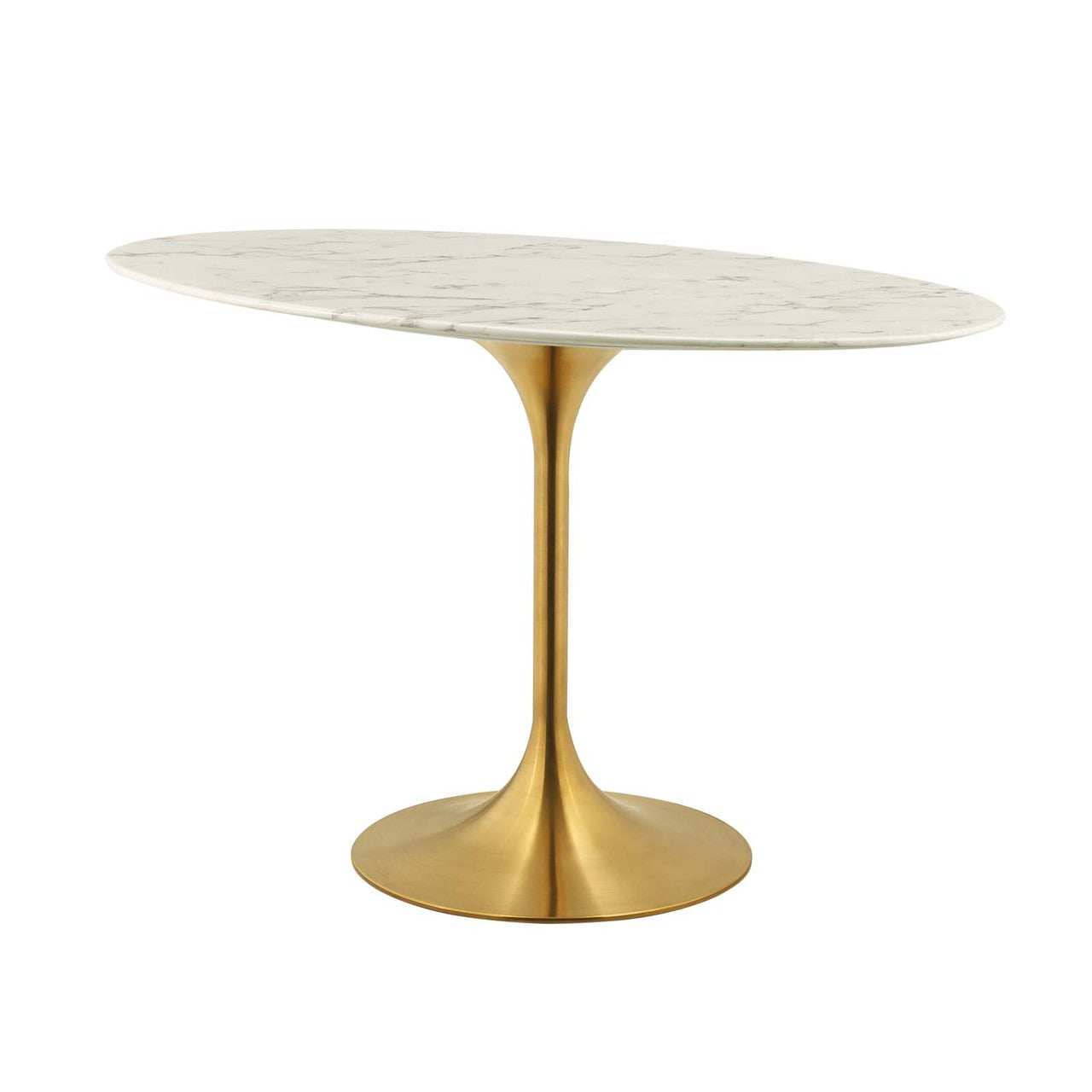 Lippa 48" Oval Dining Table, Metal Steel Artificial Marble, Gold White 15205