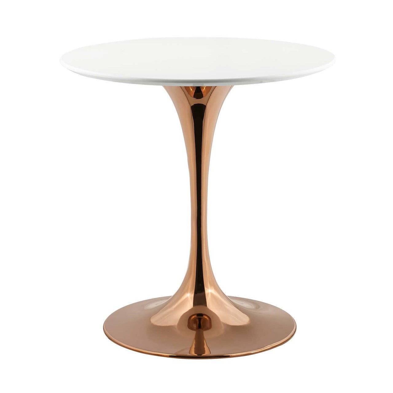 Lippa 28" Round Dining Table, Metal Steel Wood, White Rose Gold 14258