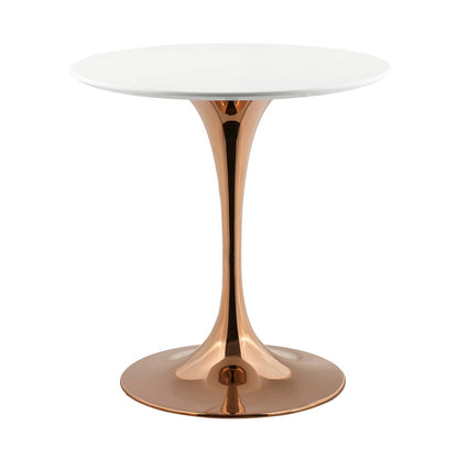 Lippa 28" Round Dining Table, Metal Steel Wood, White Rose Gold 14258