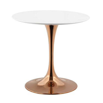 Lippa 36" Round Dining Table, Metal Steel Wood, White Rose Gold 15206