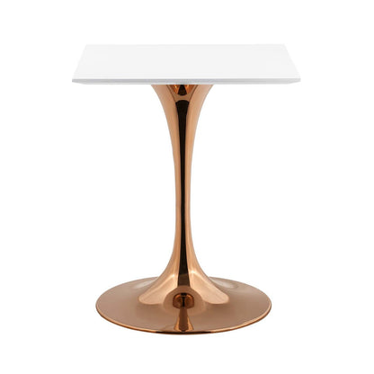Lippa 24" Square Dining Table, Metal Steel Wood, White Rose Gold 14259