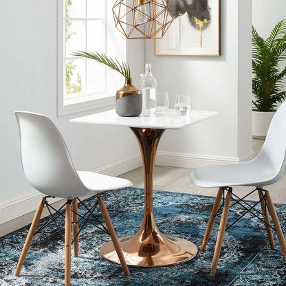 Lippa 24" Square Dining Table, Metal Steel Wood, White Rose Gold 14259