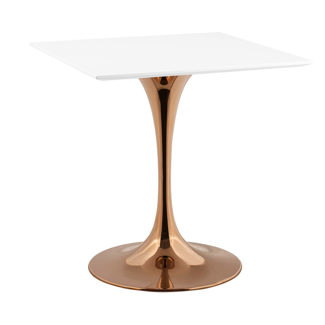 Lippa 28" Square Dining Table, Metal Steel Wood, White Rose Gold 14260
