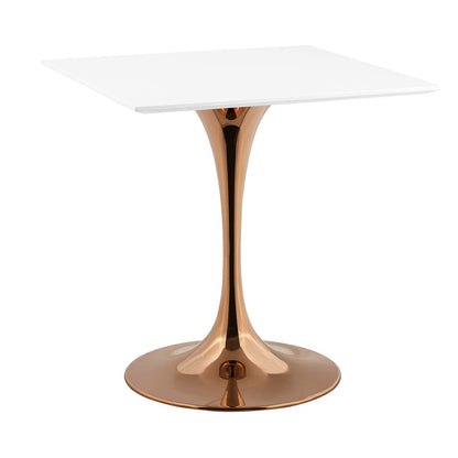 Lippa 28" Square Dining Table, Metal Steel Wood, White Rose Gold 14260