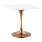 Lippa 28" Square Dining Table, Metal Steel Wood, White Rose Gold 14260