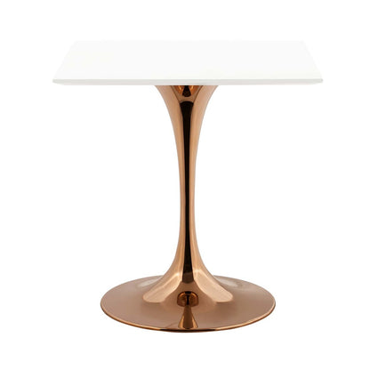 Lippa 28" Square Dining Table, Metal Steel Wood, White Rose Gold 14260