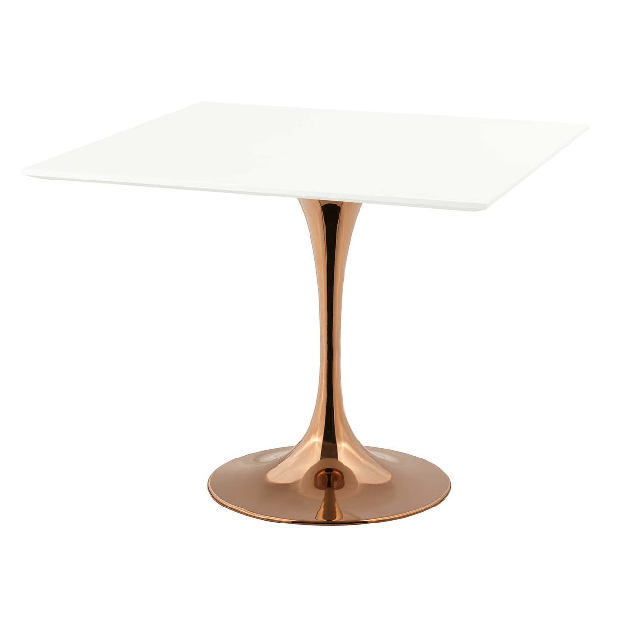 Lippa 36" Square Dining Table, Metal Steel Wood, White Rose Gold 15207