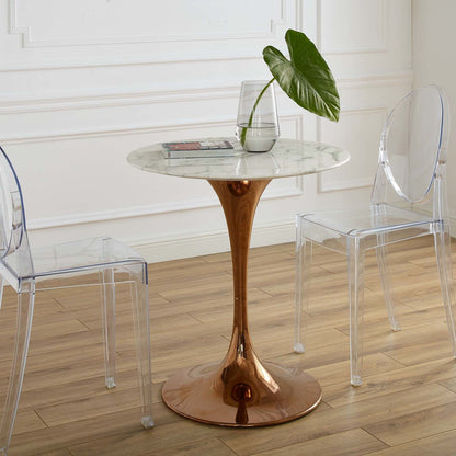 Lippa 28" Round Dining Table, Metal Steel Artificial Marble, White Rose Gold 14261