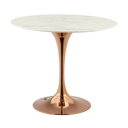 Lippa 36" Round Dining Table, Metal Steel Artificial Marble, White Rose Gold 15208